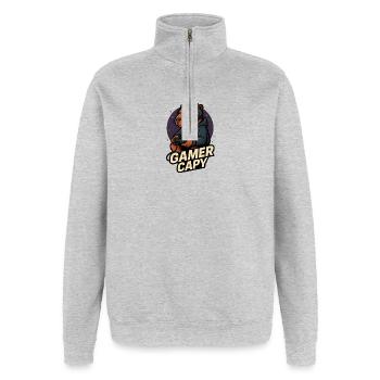Gamer Capy – Cute Capybara Gamer 🎮
 - Quarter-Zip-Sweatshirt - Grau meliert - Vorne - AI Model Female 172 light (172cm) & AI Model Male 178 dark (178cm)