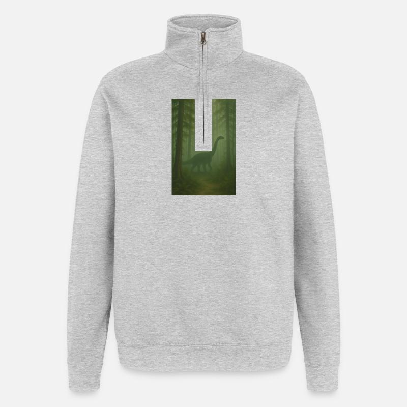 Nebelwald Dino im Urwald - Quarter-Zip-Sweatshirt - Grau meliert