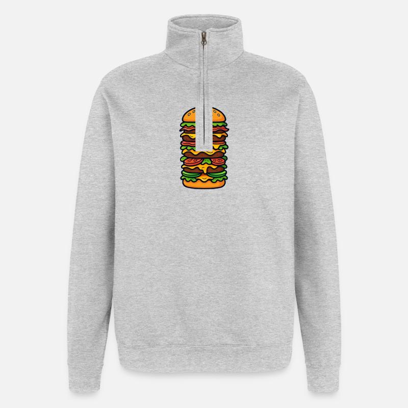 Burger groß XXL - Quarter-Zip-Sweatshirt - Grau meliert