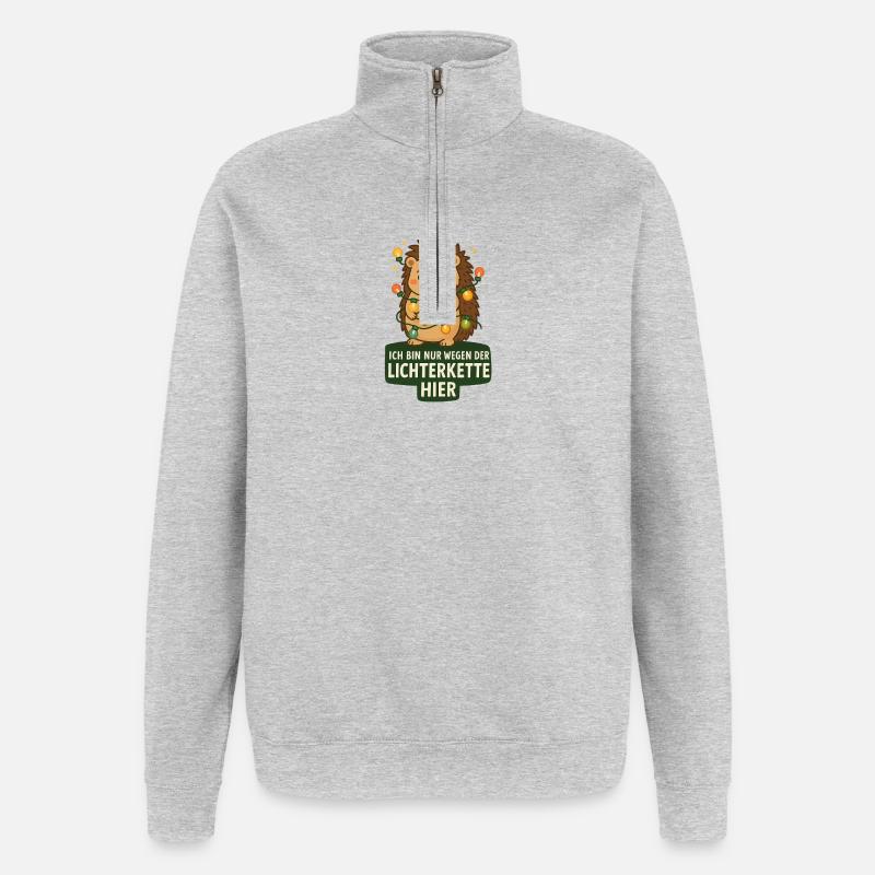 Igel mit Lichterkette - Quarter-Zip-Sweatshirt - Grau meliert