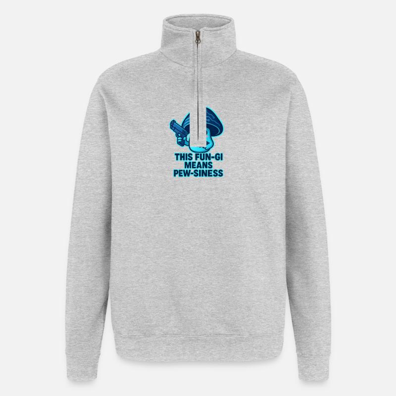 Champignon Fun-Gi Pew Pew Kawaii - Sweat à zip 1/4 - gris chiné