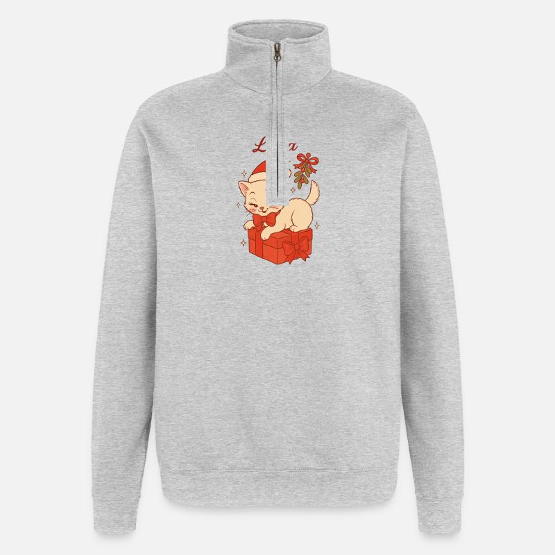 Libra Weihnachtskätzchen Geschenk - Quarter-Zip-Sweatshirt - Grau meliert