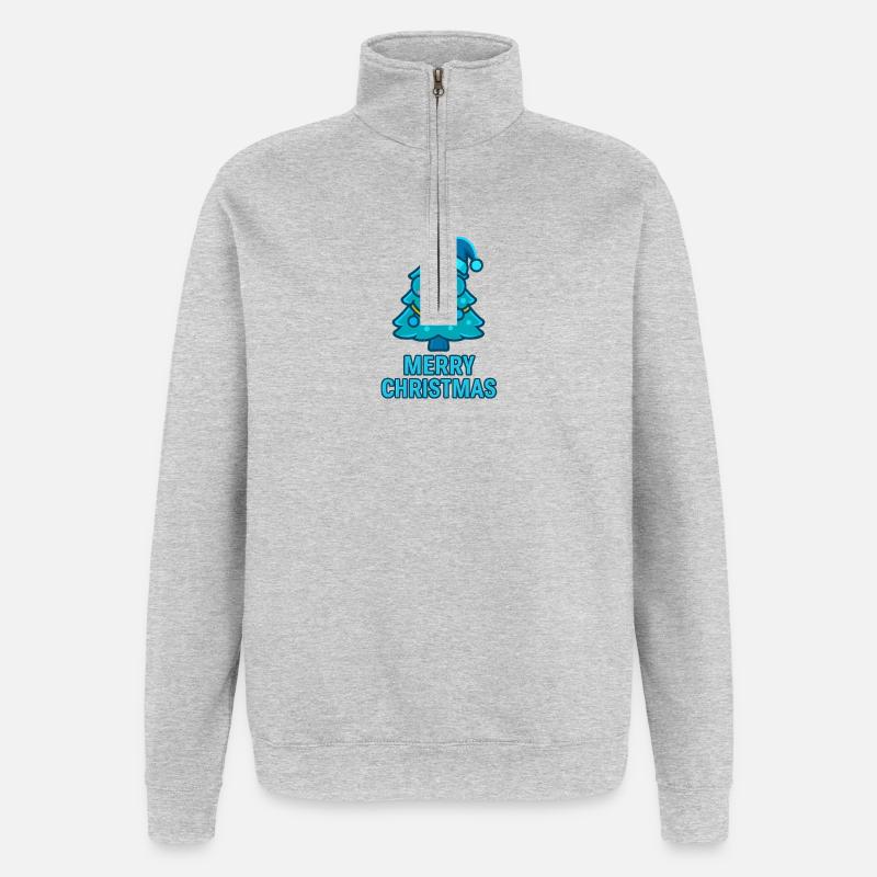 Blauer Comic-Weihnachtsbaum mit Brille - Quarter-Zip-Sweatshirt - Grau meliert