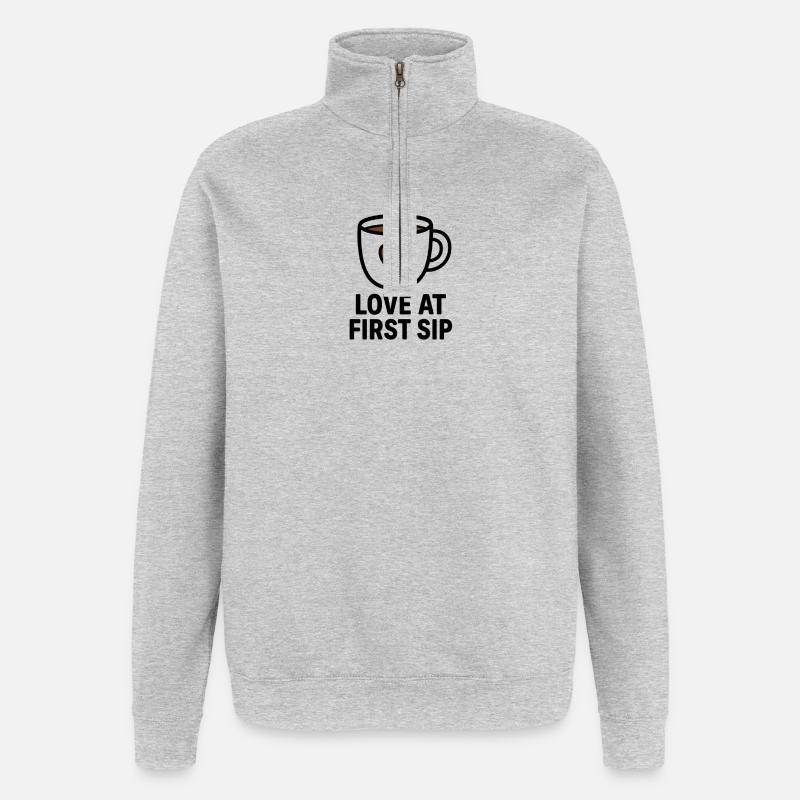 Liebe beim ersten Schluck Kaffee - Quarter-Zip-Sweatshirt - Grau meliert