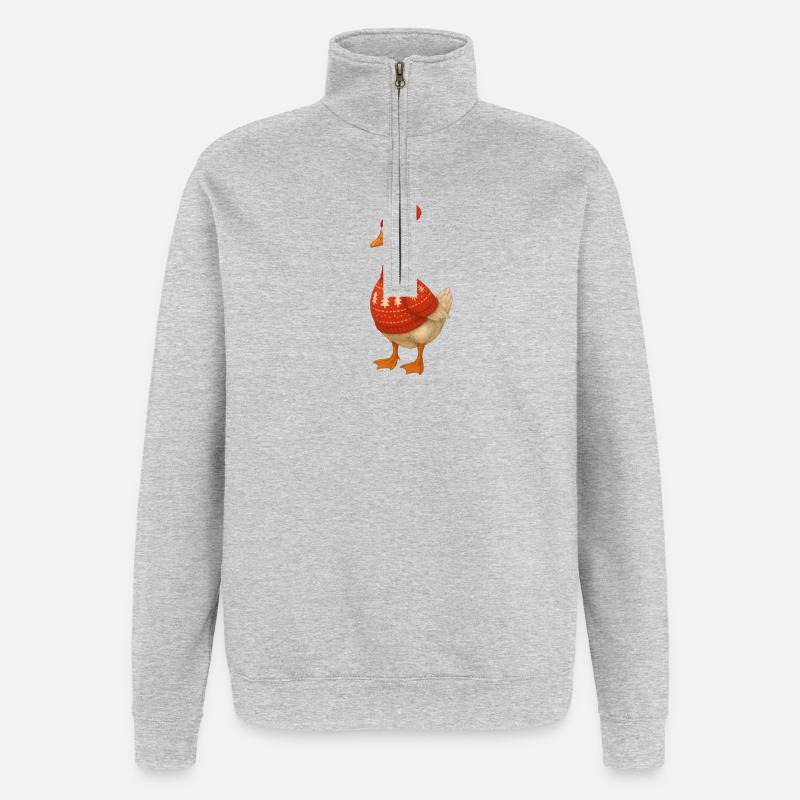 Gans im Strickpullover - Quarter-Zip-Sweatshirt - Grau meliert