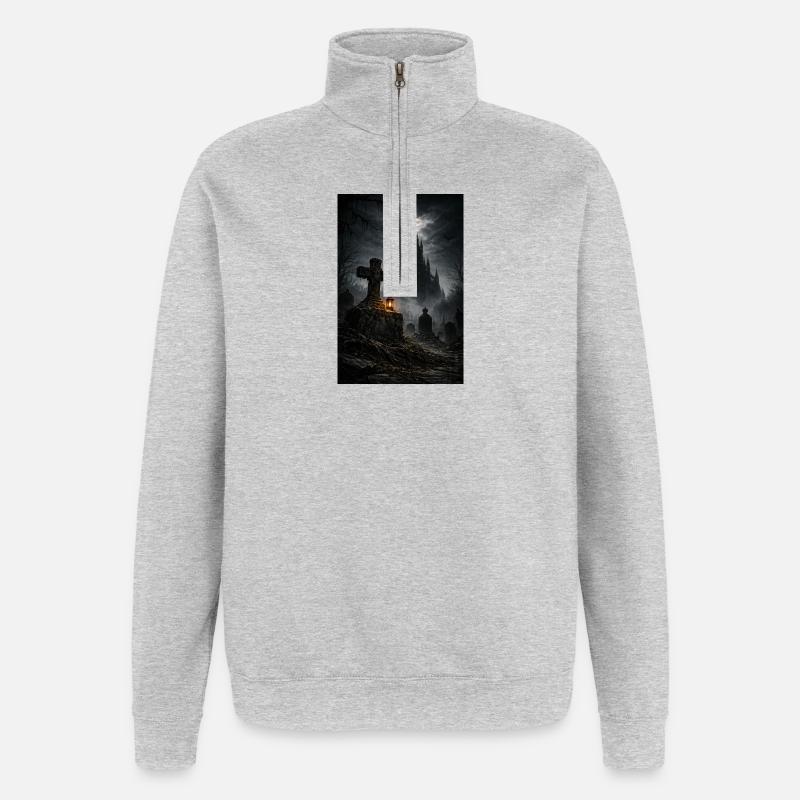 Château gothique dans le brouillard - Sweat à zip 1/4 - gris chiné