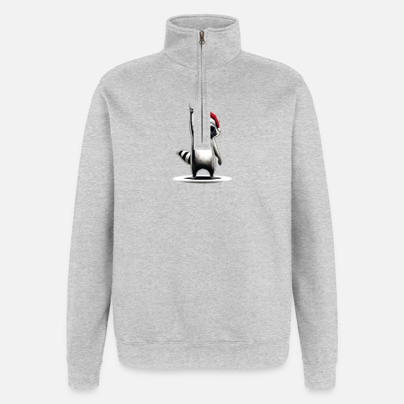 Raton laveur de Noël - Sweat à zip 1/4 - gris chiné