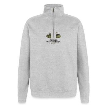 Atmen und Weitergehen Berglandschaft - Quarter-Zip-Sweatshirt - Grau meliert - Vorne - AI Model Female 172 light (172cm) & AI Model Male 178 dark (178cm)