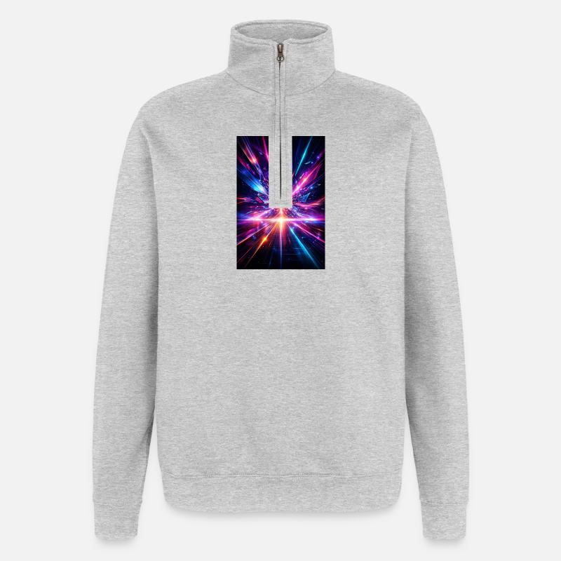 Neonstrahlen Explosion - Quarter-Zip-Sweatshirt - Grau meliert