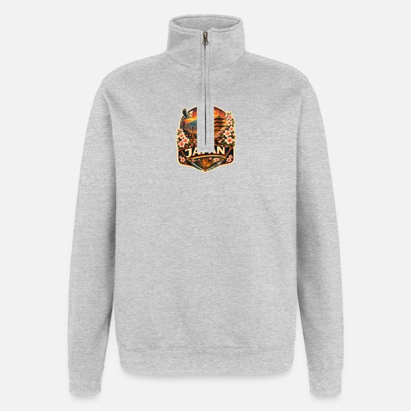 Japan Sunset Lantern Abzeichen - Quarter-Zip-Sweatshirt - Grau meliert