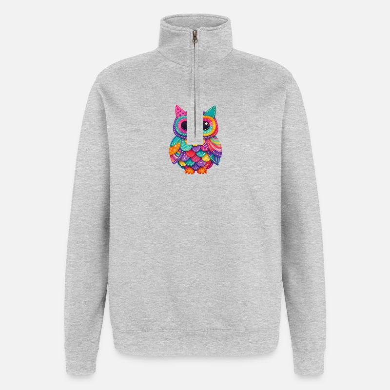 Magie du Hibou en Patchwork - Sweat à zip 1/4 - gris chiné