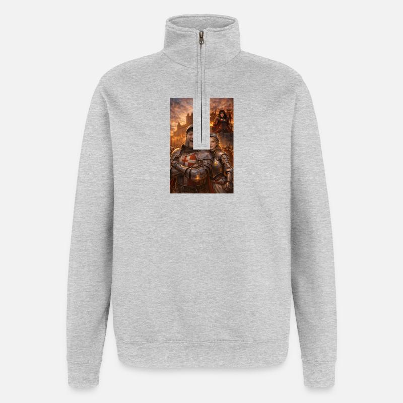 Ritterpaar und Feuergestalt - Quarter-Zip-Sweatshirt - Grau meliert