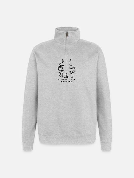 Coffee Cats and Books Lover Design - Quarter-Zip Sweatshirt - heather grey