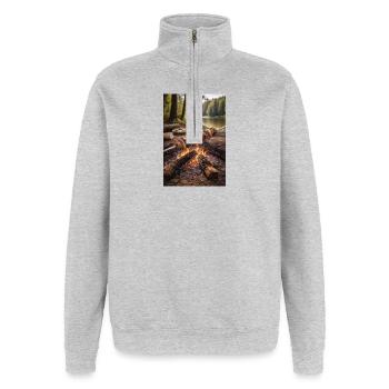 Campfire barbecue skewers by the lake - Quarter-Zip Sweatshirt - heather grey - Front - AI Model Female 172 light (172cm) & AI Model Male 178 dark (178cm)