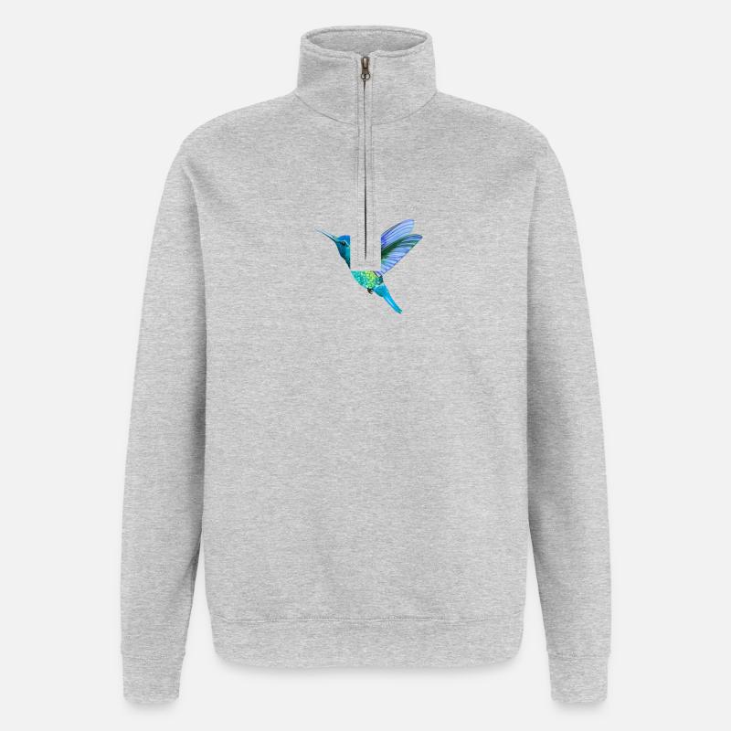 Nordic Print - Kolibri - Bleu - Sweat à zip 1/4 - gris chiné