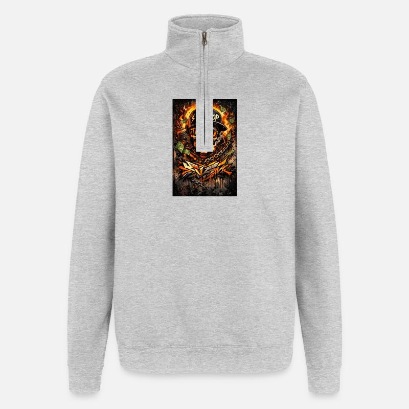 Hip Hop Fire Skull Graffiti - Quarter-Zip Sweatshirt - heather grey