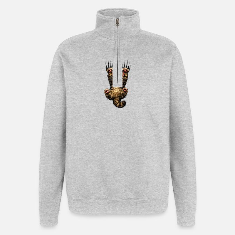 Saut heureux du chaton - Sweat à zip 1/4 - gris chiné