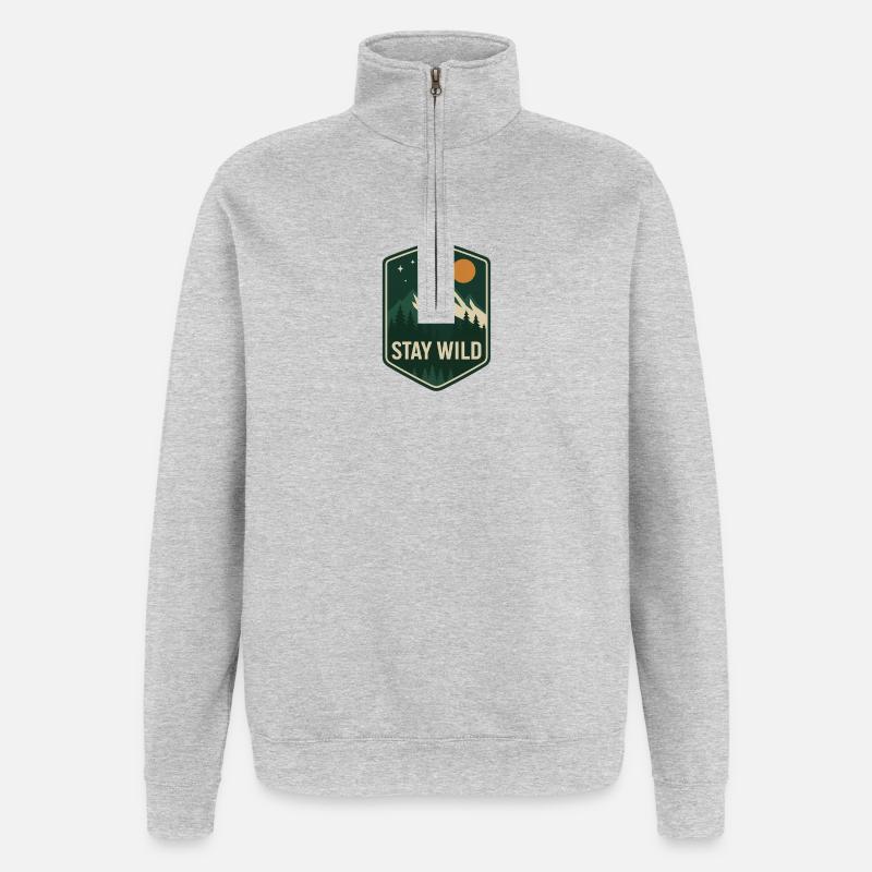 Stay Wild Mountain Forest Patch - Quarter-Zip Sweatshirt - heather grey
