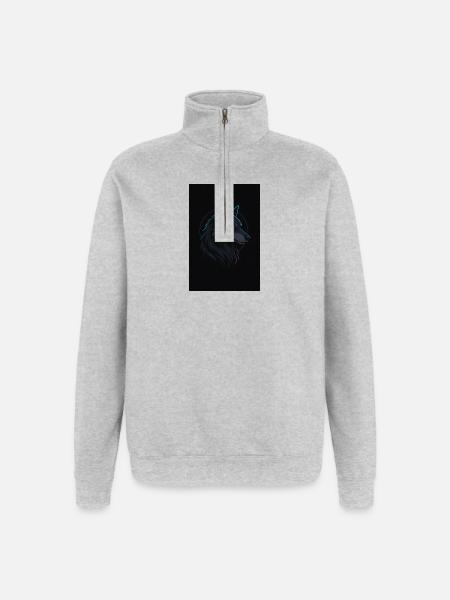 Schwarzer Wolf neonblau - Quarter-Zip-Sweatshirt - Grau meliert
