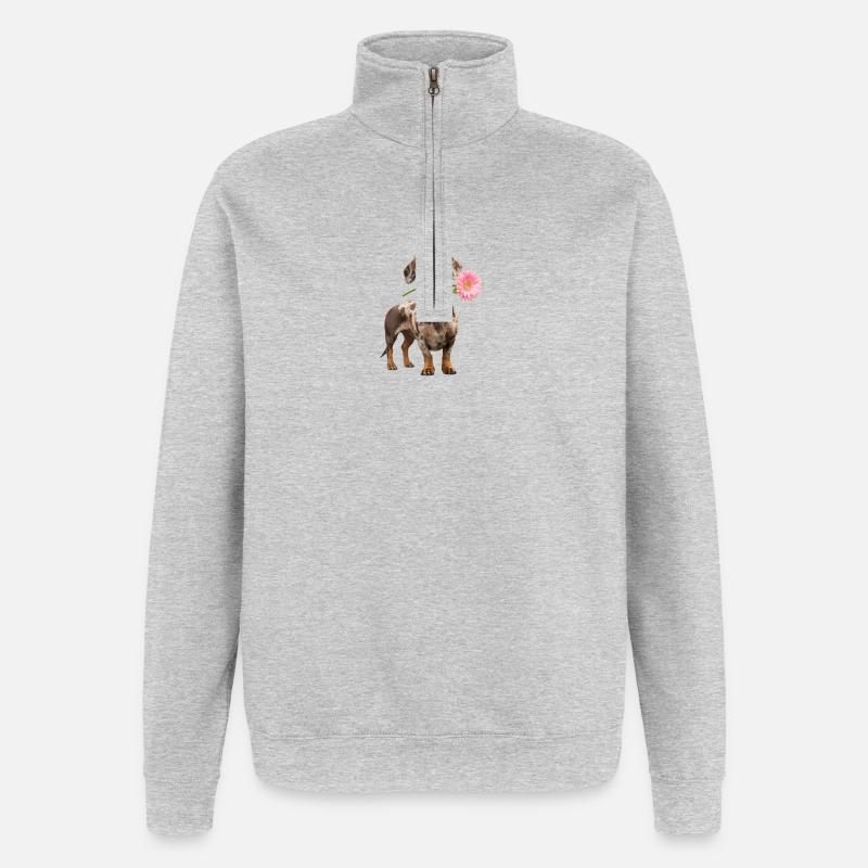 Dackel mit Blume – Blütenliebe - Quarter-Zip-Sweatshirt - Grau meliert