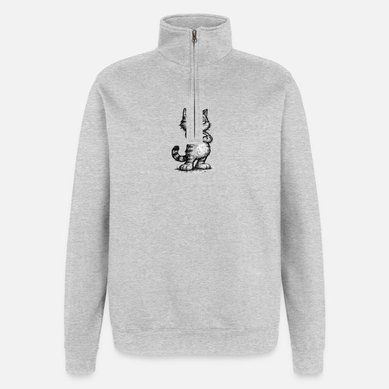 Grumpy Katze – Chef Vibes (Sketch Attitude) - Sweat à zip 1/4 - gris chiné