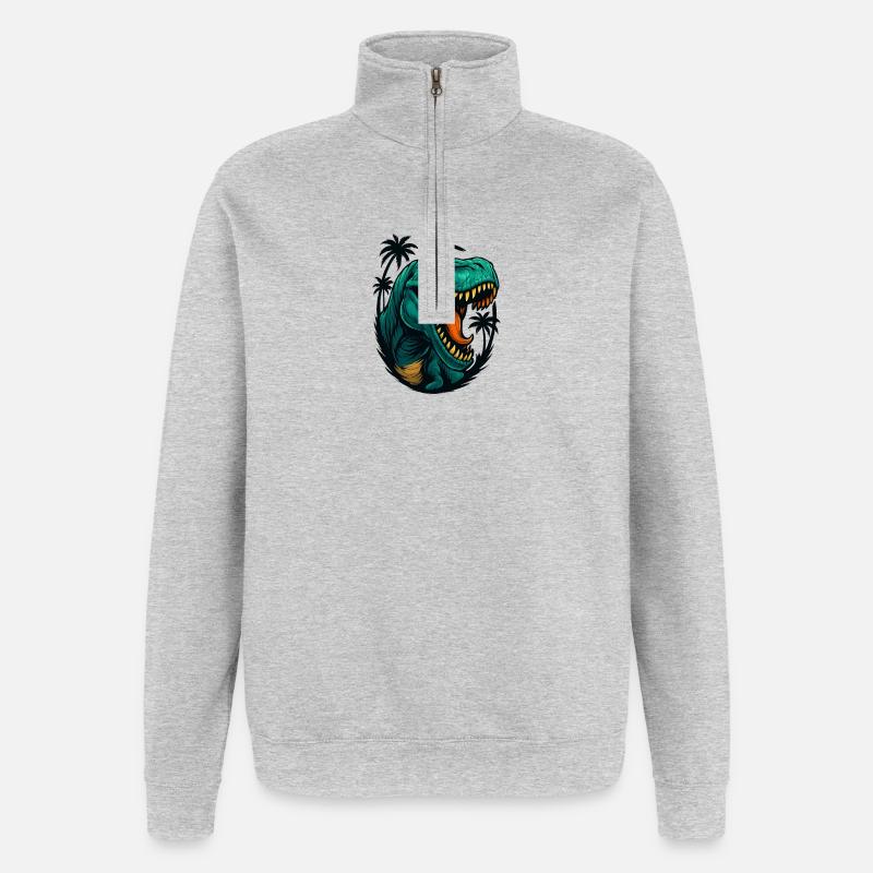 Tête de Jungle de Dino Néon - Sweat à zip 1/4 - gris chiné