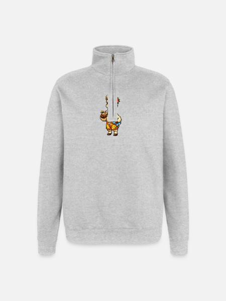 Lama am Strand mit Blumenschmuck - Quarter-Zip-Sweatshirt - Grau meliert