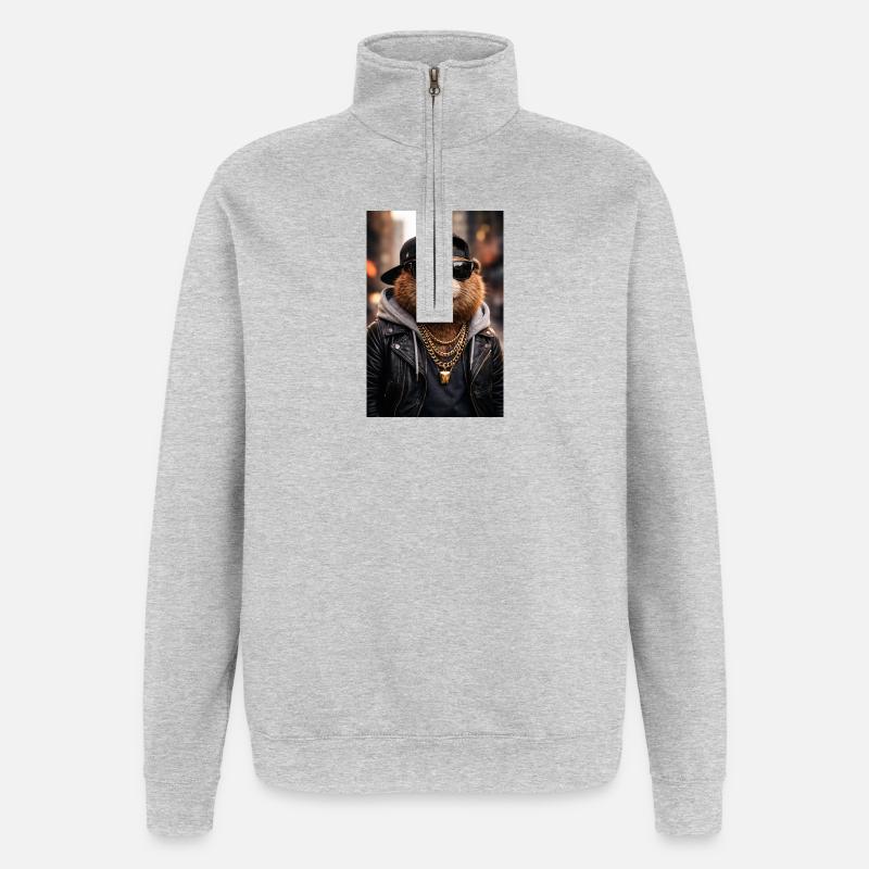 Cuir basculant Otter - Sweat à zip 1/4 - gris chiné