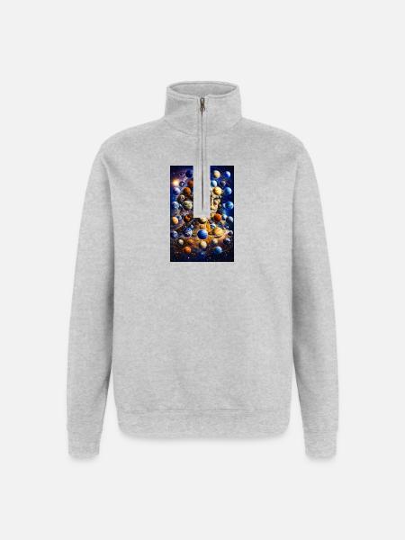 Cosmic Planet Portrait - Quarter-Zip Sweatshirt - heather grey