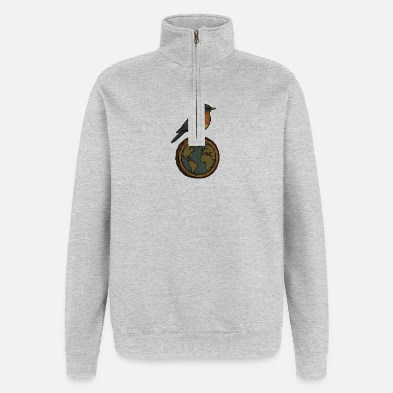 Robin on World Globe - Quarter-Zip Sweatshirt - heather grey