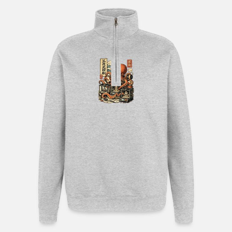 Poulpe Maître de l’Impression 3D - Sweat à zip 1/4 - gris chiné