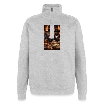 Elegante Tier-Gangster im Casino - Quarter-Zip-Sweatshirt - Grau meliert - Vorne - AI Model Female 172 light (172cm) & AI Model Male 178 dark (178cm)