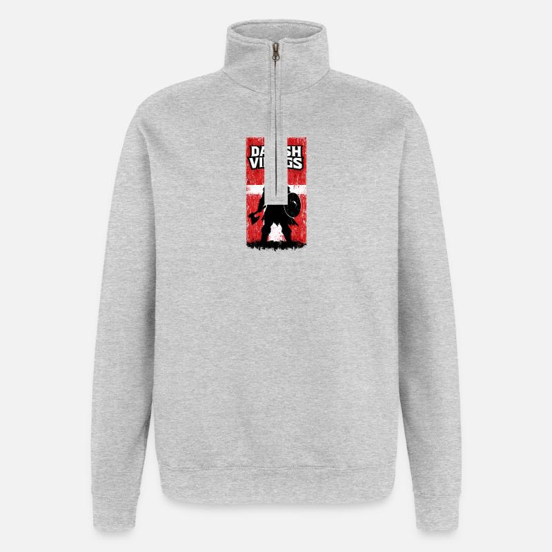 Dänische Wikinger – Wikingerkrieger-Dänische Flagge - Quarter-Zip-Sweatshirt - Grau meliert