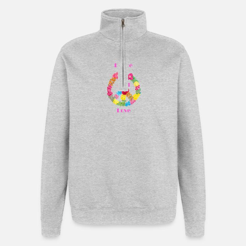 Blumen Peace Zeichen - Quarter-Zip-Sweatshirt - Grau meliert