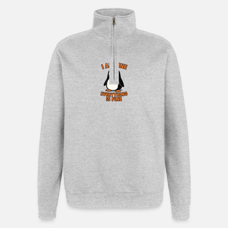 Calm penguin everything is fine - Quarter-Zip Sweatshirt - heather grey