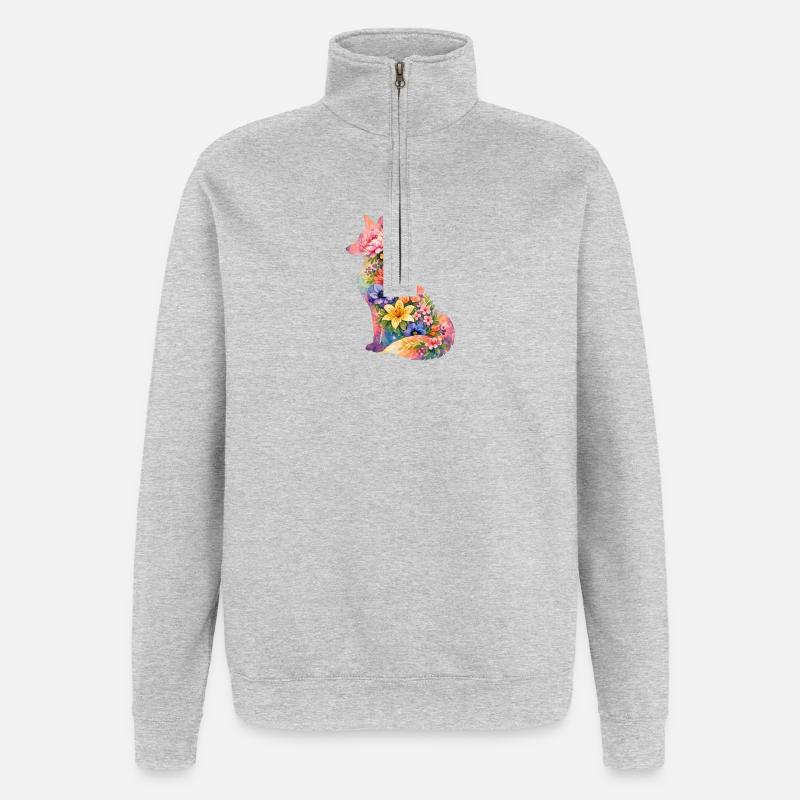 Fuchs Silhouette Blumen - Quarter-Zip-Sweatshirt - Grau meliert