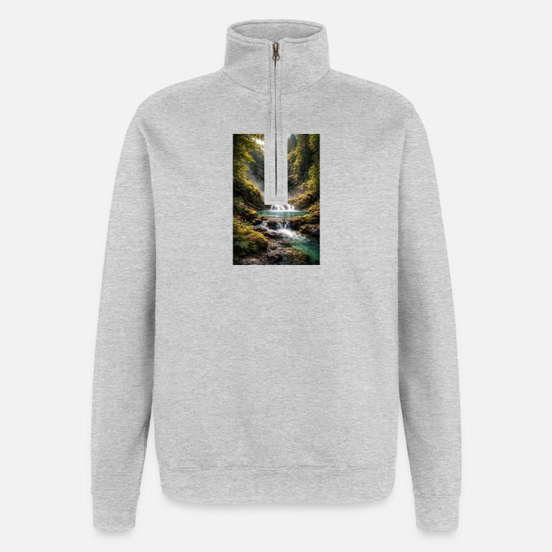 Grünflächen am Wasserfall - Quarter-Zip-Sweatshirt - Grau meliert