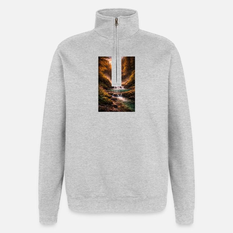 Waterfall in the evening sun - Quarter-Zip Sweatshirt - heather grey