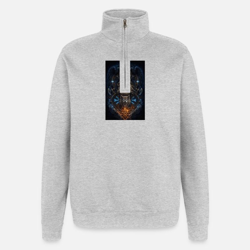 Wikinger Freya Hugin & Munin Wolf Runen - Quarter-Zip-Sweatshirt - Grau meliert