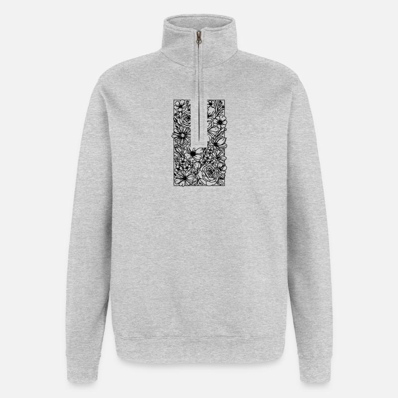 Fleur - Sweat à zip 1/4 - gris chiné