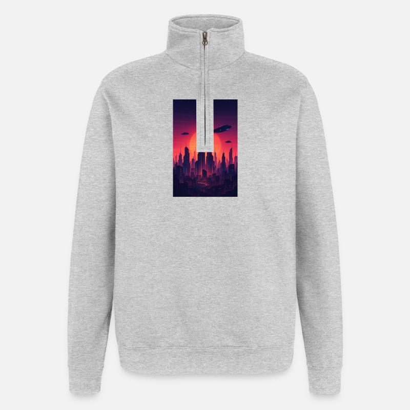 Red Sunset Skyline Future - Quarter-Zip Sweatshirt - heather grey