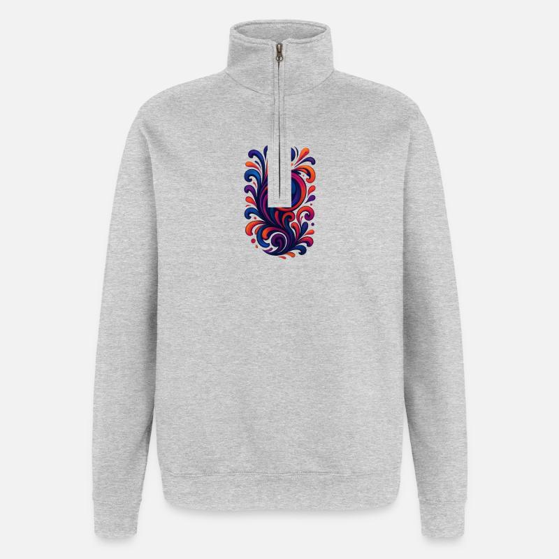 Bunter Wirbel - Quarter-Zip-Sweatshirt - Grau meliert