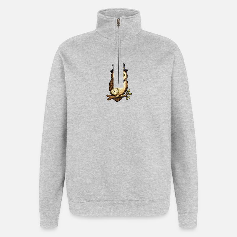 Eulen Gentleman mit Uhr und Hut - Quarter-Zip-Sweatshirt - Grau meliert