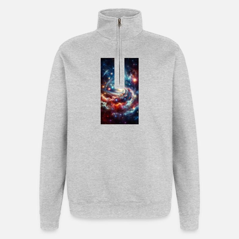 Kosmische Spirale: Sternennebel - Quarter-Zip-Sweatshirt - Grau meliert