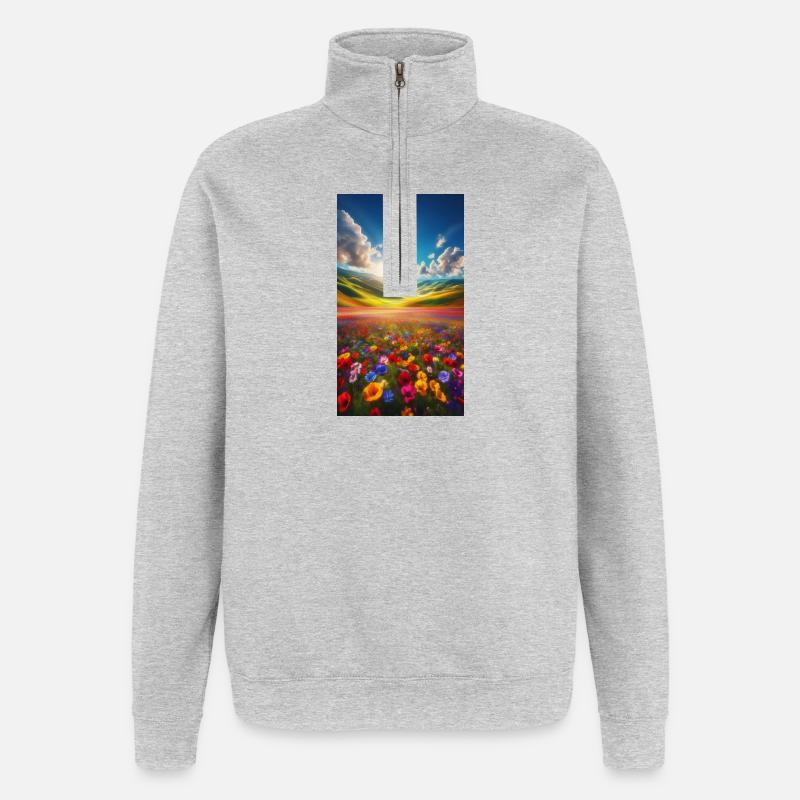 Regenbogenwiese im Sonnenlicht - Quarter-Zip-Sweatshirt - Grau meliert