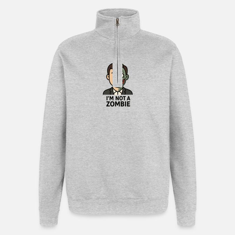 Mi-humain, mi-zombie - Sweat à zip 1/4 - gris chiné