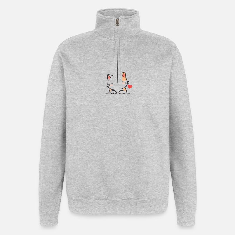 Süßes Kätzchen mit Herz Illustration - Quarter-Zip-Sweatshirt - Grau meliert