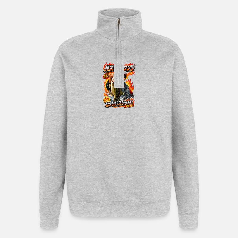 Logo de pêche - Sweat à zip 1/4 - gris chiné