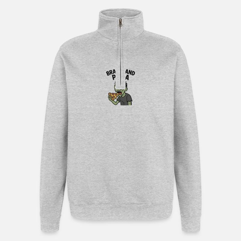 Zombie avec faim de pizza - Sweat à zip 1/4 - gris chiné