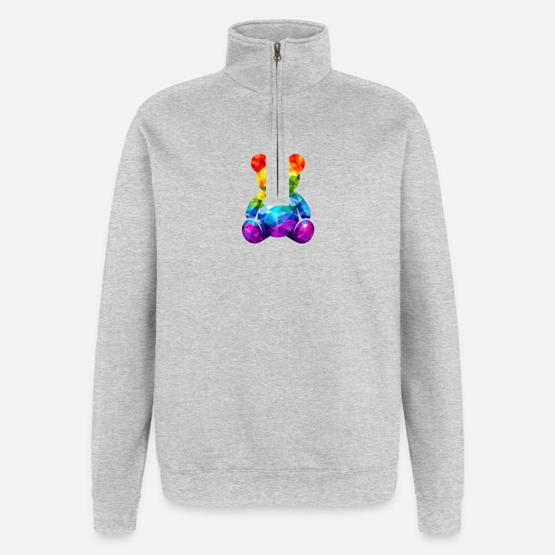 Rainbow teddy bear in geometric pattern - Quarter-Zip Sweatshirt - heather grey